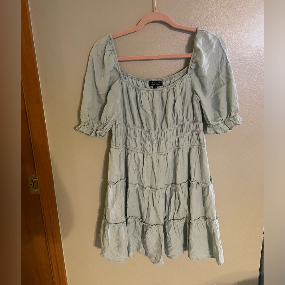 Trixxi Women’s Smock Waist Dress size L Green peasant cottagecore farmhouse boho
